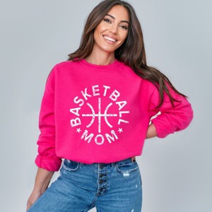 Simply Sage Market Basketball Mom Distressed Sweatshirt - S - Raspberry - 1 of 4