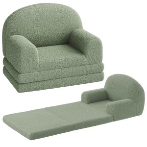 Kids Couch, 2-in-1 Convertible Teddy Fleece Fabric Toddler Sofa Chair, Soft Fold Out Couch Lounger for Kids, Comfy Children's Sofa Bed - 1 of 4
