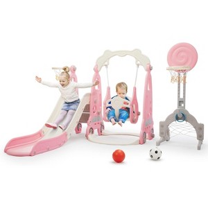Sandinrayli 5 in 1 Toddler Slide and Swing Playset, Kids Slide for Toddler, Indoor Outdoor Playground Blue+Red - 1 of 4