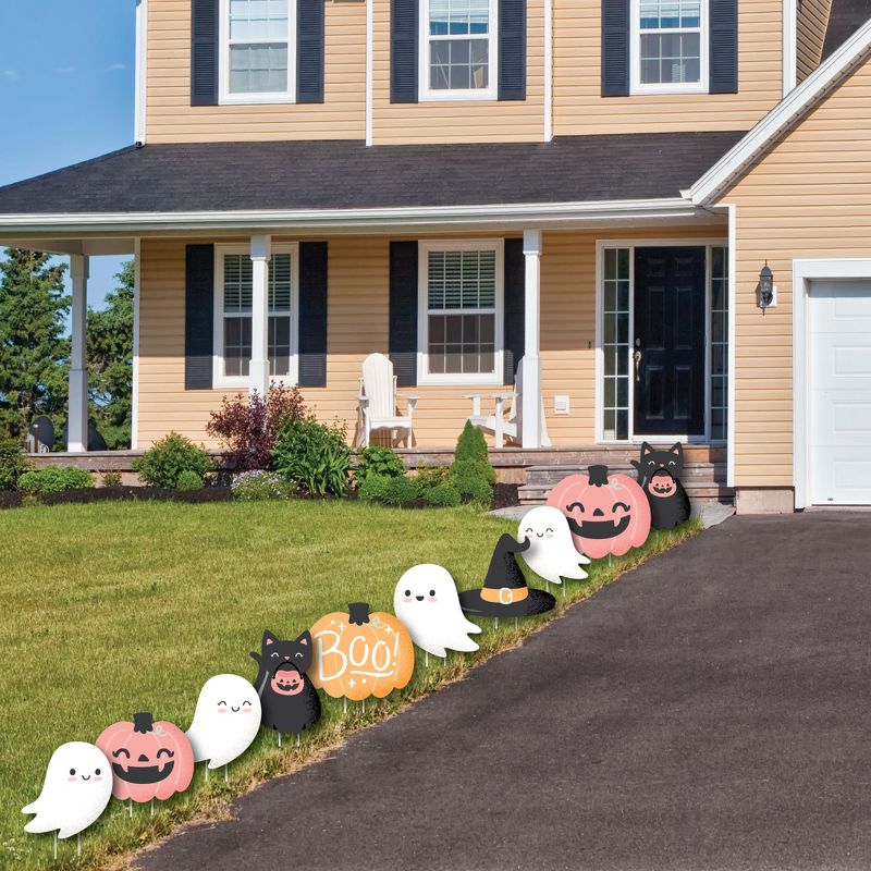 Big Dot of Happiness Pastel Halloween - Ghost, Pumpkin, Cat and Hat Lawn Decorations - Outdoor Pink Pumpkin Party Yard Decorations - 10 Piece, 3 of 9
