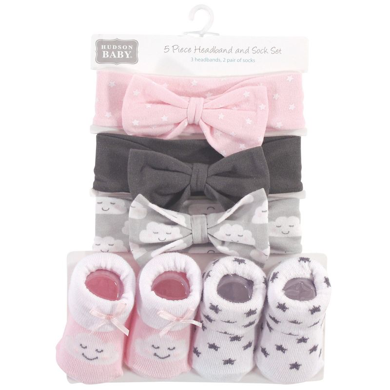 Hudson Baby Infant Girl Headband and Socks Set 5pk, Cloud, 0-9 Months, 3 of 4