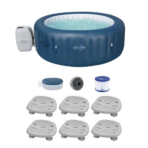 Bestway SaluSpa Milan AirJet Inflatable Hot Tub with EnergySense Cover, Blue + Bestway SaluSpa Underwater Non Slip Pool & Spa Seat (6 Pack) - 1 of 4