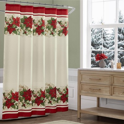 Red And White Poinsettias Holiday Fabric Shower Curtain - Red/white ...