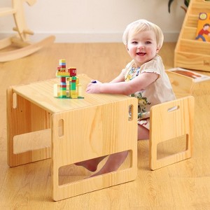Aoibox Montessori Weaning Table and Chair Set for Toddlers Height Adjustable Pine Wood Kids Table Chair Easy Assembly CPC Certified - 1 of 4