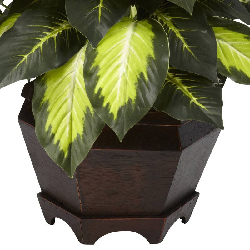 22&#34; Artificial Triple Golden Dieffenbachia with Wood Vase - Nearly Natural, 4 of 5