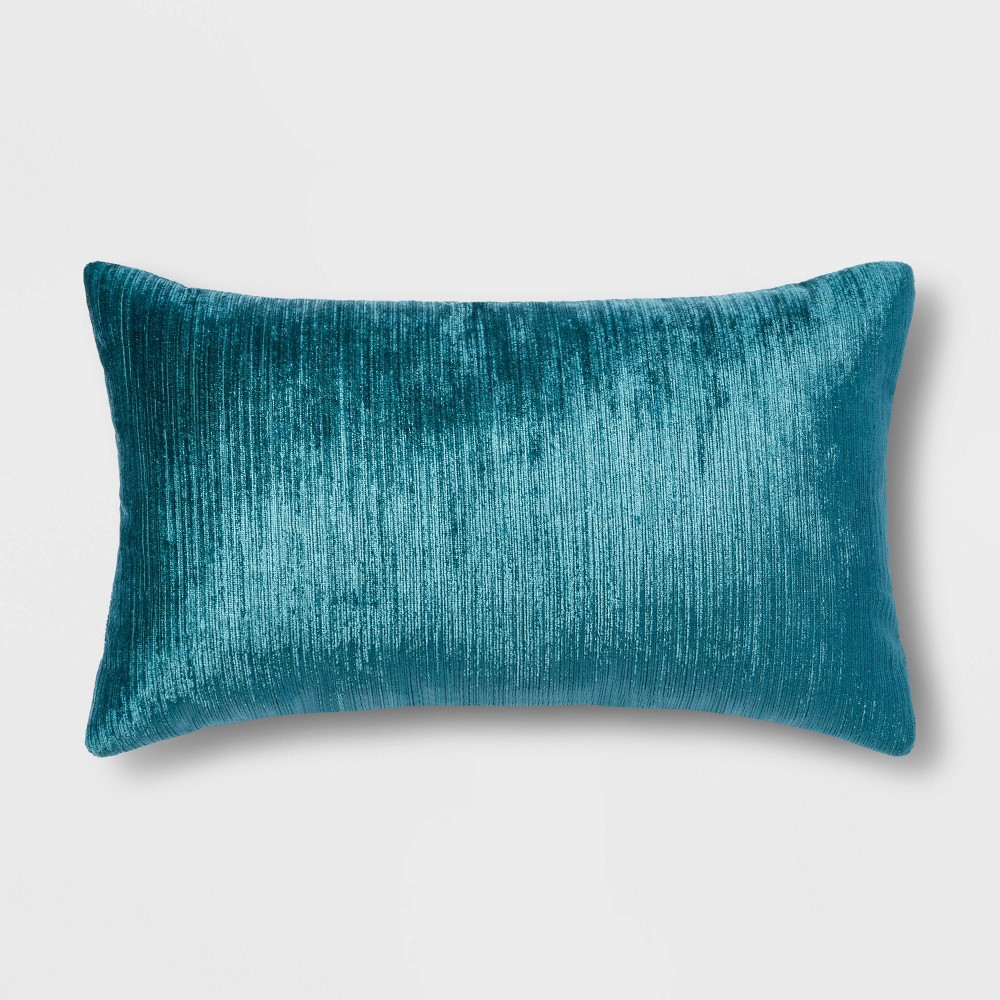 Photos - Pillow Velvet Rib Textured Lumbar Throw  Teal - Threshold™