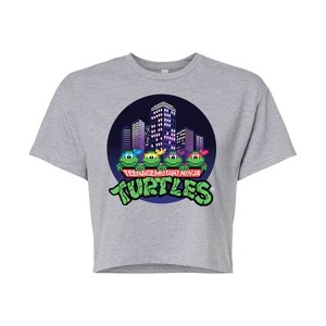 Women's - Teenage Mutant Ninja Turtles - City Scape With Turtles Cropped Graphic T-Shirt - 1 of 4