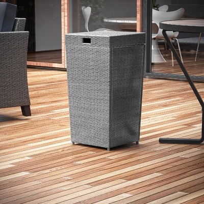 Nestl 30 Gallon Trash Can Gray Outdoor Wicker Garbage Can With Lid   GUEST E96cfd9b 9510 4040 8f59 28a48e7fbe64