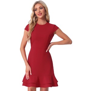 Allegra K Women's Cap Sleeves Round Neck Tiered Ruffled Hem Midi Dress - 1 of 4