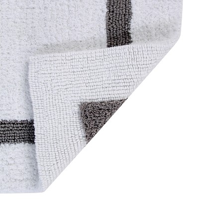 White and Gray Cotton Tufted Reversible Bath Rug Set, 17" x 24"