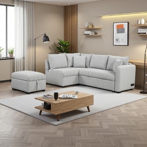82.6" L-Shaped Sectional Sofa Bed with Storage & Power Outlets - 1 of 4