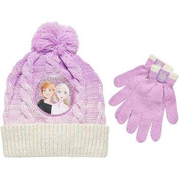 Frozen Elsa and Anna Girls Beanie Hat and Gloves Cold Weather Set (Age 2-7)