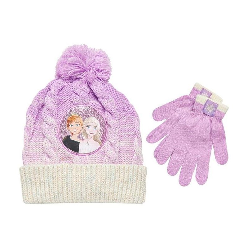 Frozen Elsa and Anna Girls Beanie Hat and Gloves Cold Weather Set (Age 2-7), 1 of 5