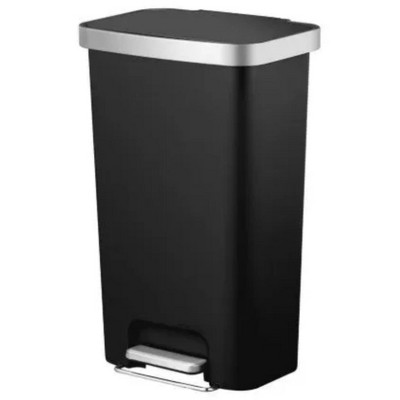 LunaLulinlk 11.9 Gallon Kitchen Trash Can, Plastic Step-On Kitchen Trash Can, Black