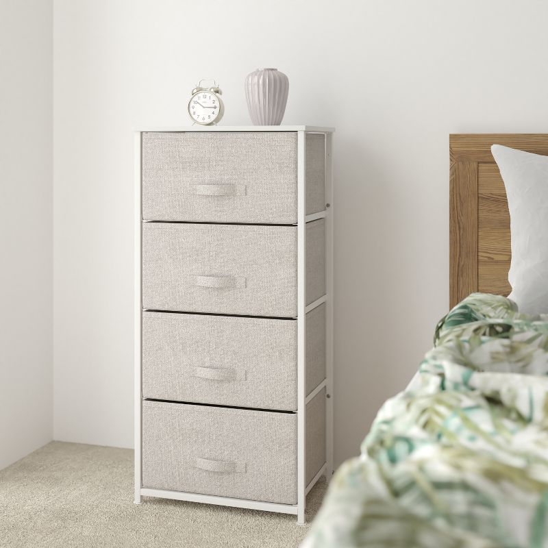 Emma and Oliver 4 Drawer Vertical Storage Dresser with Wood Top & Fabric Pull Drawers, 2 of 10