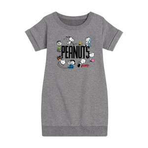 - Peanuts - Peanuts Group Graphic Short Sleeve Fleece Dress - 1 of 4