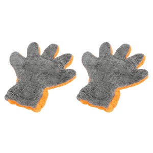 Unique Bargains Pair Coral Fleece Car Wash Mitt Microfiber Glove Double Sided Tool Orange Gray - 1 of 4