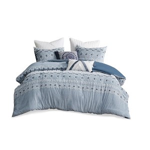 Gracie Mills Joseph Boho Chic Organic Cotton Chambray Duvet Cover Set - King/California King - Blue - 1 of 4