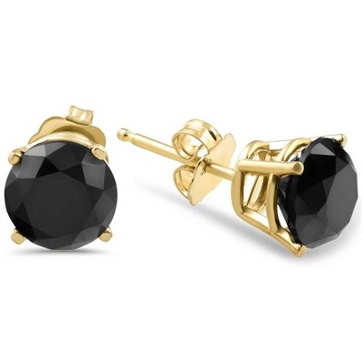 Pompeii3 1 1/2ct Black Diamond Stud Earrings Yellow Gold