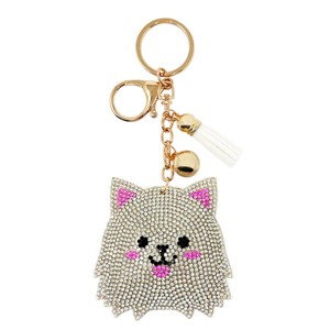 Wrapables Crystal Bling Key Chain Keyring with Tassel Car Purse Handbag Pendant, White Kitty - 1 of 4