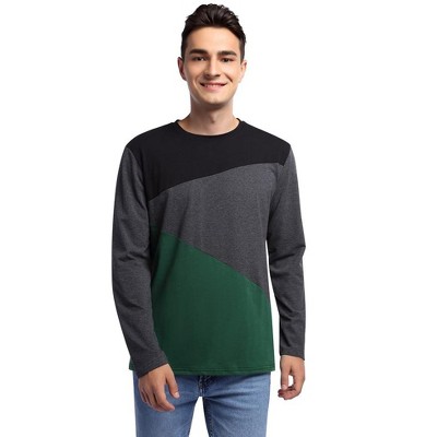 WhizMax Men's Casual Slim Fit Round Neck Color Block Long Sleeve T-Shirt