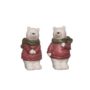 Transpac Ceramic Glitter Polar Bear Figurine Set of 2 Christmas Home Decorations - 1 of 1