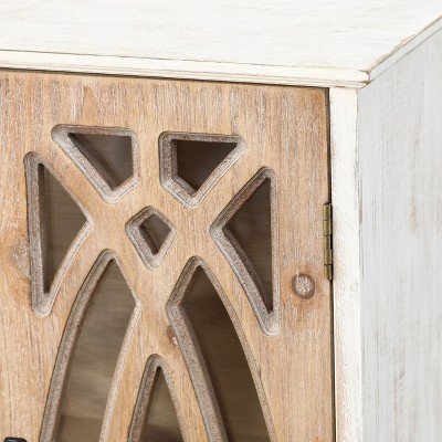 Farmhouse White and Natural Wood Cathedral-Style Wall Cabinet