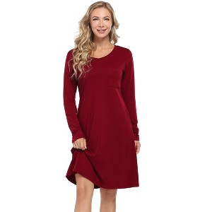 Clearlove Women Casual Loose Long Sleeve Swing Dress with Pockets - 1 of 4