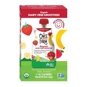 Once Upon a Farm Strawberry Banana Swirl Organic Dairy-Free Kids' Smoothie - 4ct/4oz Pouches - 1 of 4