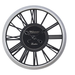 Cesicia 20" Round Wall Clock, Silver + Black, Home Decor - 1 of 4