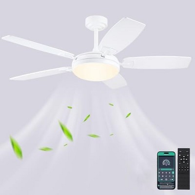 Kviflon 52 Inch Modern Downrod Ceilng Fan Light, Reversible DC Motor,3CCT Dimmiable LED,for Living Room Patio Kitchen