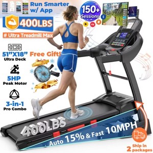 5HP Foldable Treadmill for Home w/ 15% Auto Incline, 400lbs Capacity, 10MPH Portable Treadmill, 64+7 Programs, Personalized Workout with APP - 1 of 4