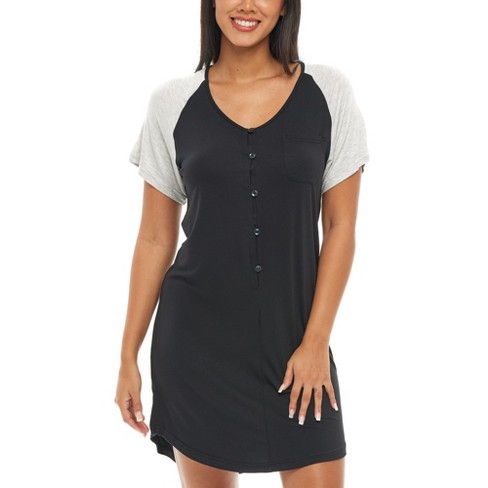 Adr Women's Raglan Sleep Shirt, Short Sleeve Nightshirt, Lightweight  Nightgown Black X Small : Target