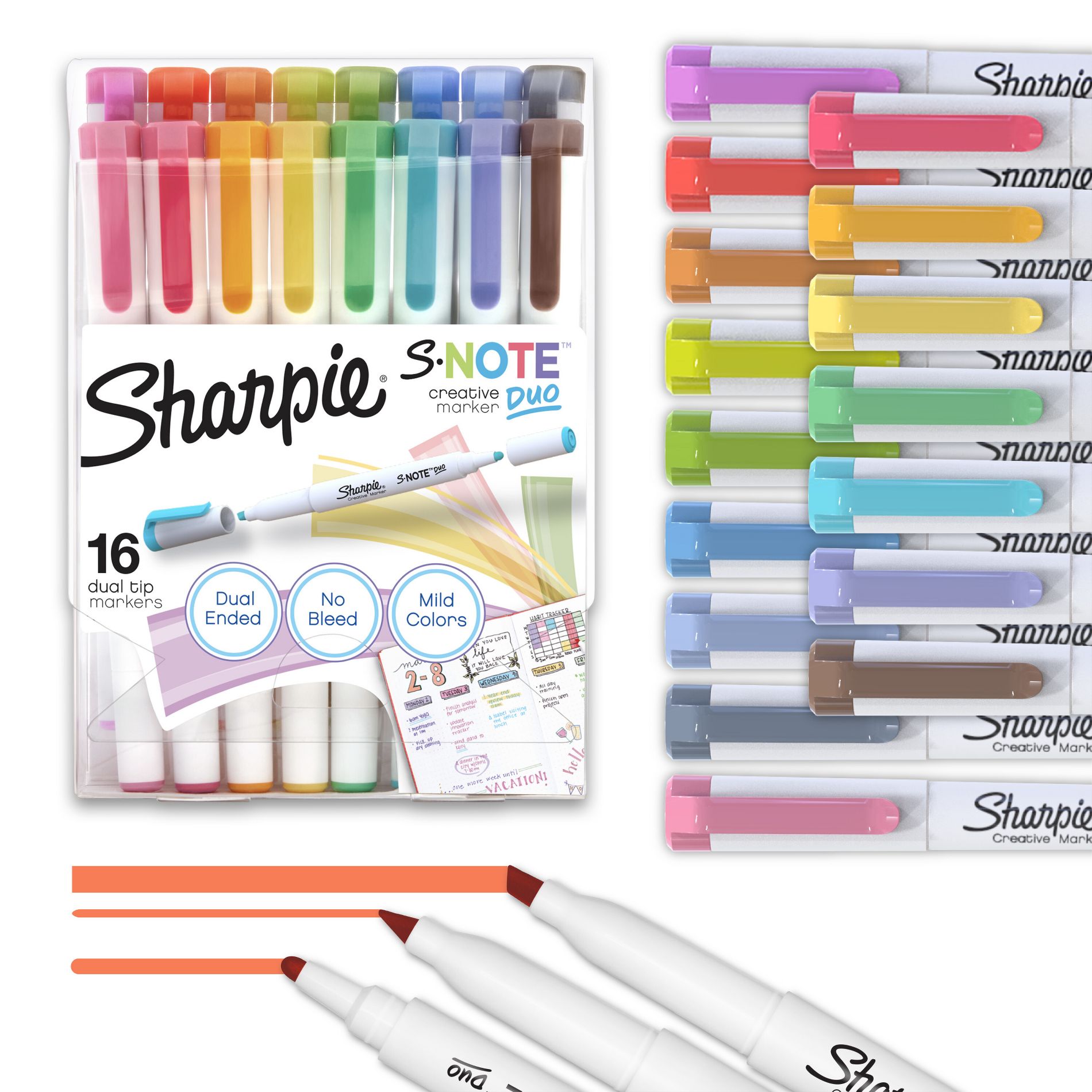 Sharpie 16ct S-Note Dual Tip Creative Highlighters Assorted Colors, Teacher Supplies