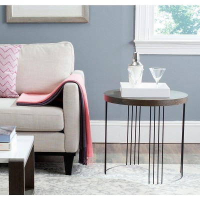Kelly Round Black and Brown Wood Metal Side Table