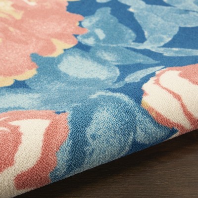 Blue Floral Rectangular Synthetic Indoor/Outdoor Rug