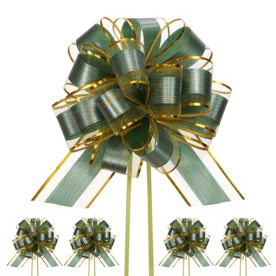 Unique Bargains Plastic Tree Stripes Gold Edge Large Satin Pull Bows 12 Pcs