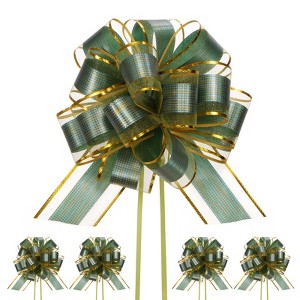 Unique Bargains Plastic Tree Stripes Gold Edge Large Satin Pull Bows 12 Pcs - 1 of 4