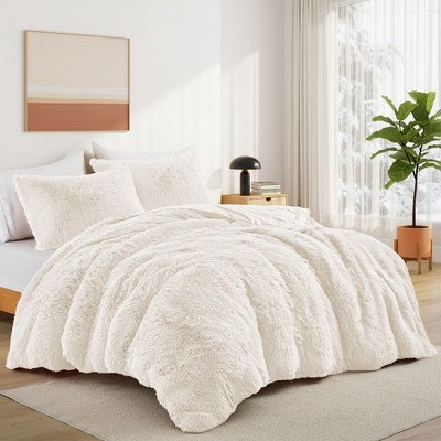 Peace Nest Fluffy Shaggy Faux Fur Comforter Set, Fuzzy Plush Bedding Set, Cream, Queen — фото 3