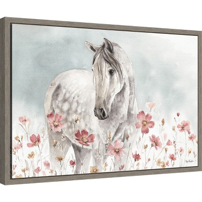 Wild Horses I Framed Canvas Print with Greywash Frame
