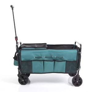 Seina All in One Foldable Garden Wagon with Mulch & Soil Dumper Included, Features Extra Exterior Storage Pockets on Each Side, Green - 1 of 4