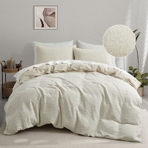 Peace Nest Floral Jacquard Cotton Linen Blend Duvet Cover Set, 3 Piece Bedding Set with Pillow Shams - 1 of 4