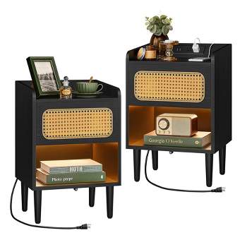 VASAGLE BOHOVEN Collection - Nightstands with Charging Station, Set of 2, Bedside Tables with Motion Sensor Lights