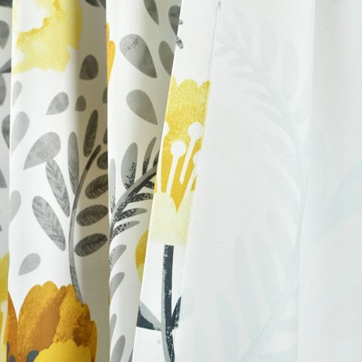 Yellow and White Floral Polyester Room Darkening Curtain Panels