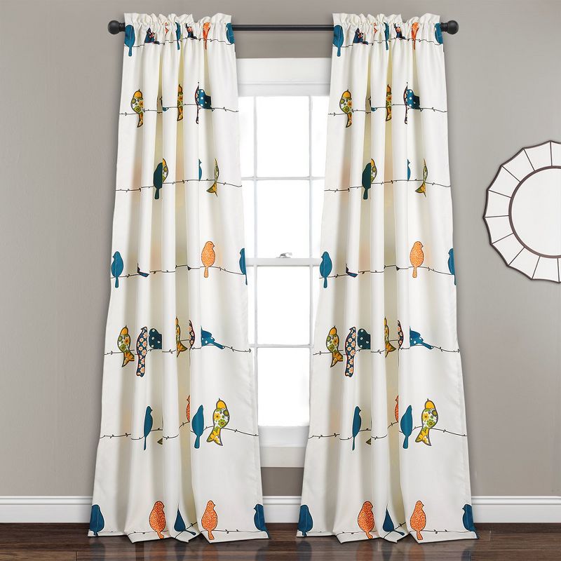 Home Boutique Rowley Birds Light Filtering Window Curtain Multi Set 52x84+2, 1 of 2