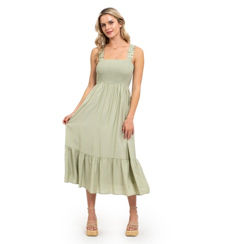 August Sky Women's Smocked Midi Dress (rd2001-a_light Olive_large) : Target
