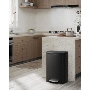 13 Gallon / 50 Liter Step-On Stainless Steel Trash Can with Soft-Close Lid, Slim Garbage Bin with Inner Bucket for Bathroom or Bedroom, Silver - 1 of 4