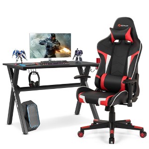 Costway X-Shaped Gaming Desk & Racing Style Massage Chair Set Home Office Black+White/Blue/Grey/Red - 1 of 4