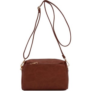 BEAFUP Triple Zip Small Crossbody Bag - Faux Leather Shoulder Bag with Gold Tone Hardware and Adjustable Strap - Zipper Closure for Everyday - 1 of 4