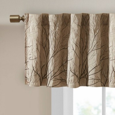 Tan Faux Silk Embroidered Window Valance with Rod Pocket